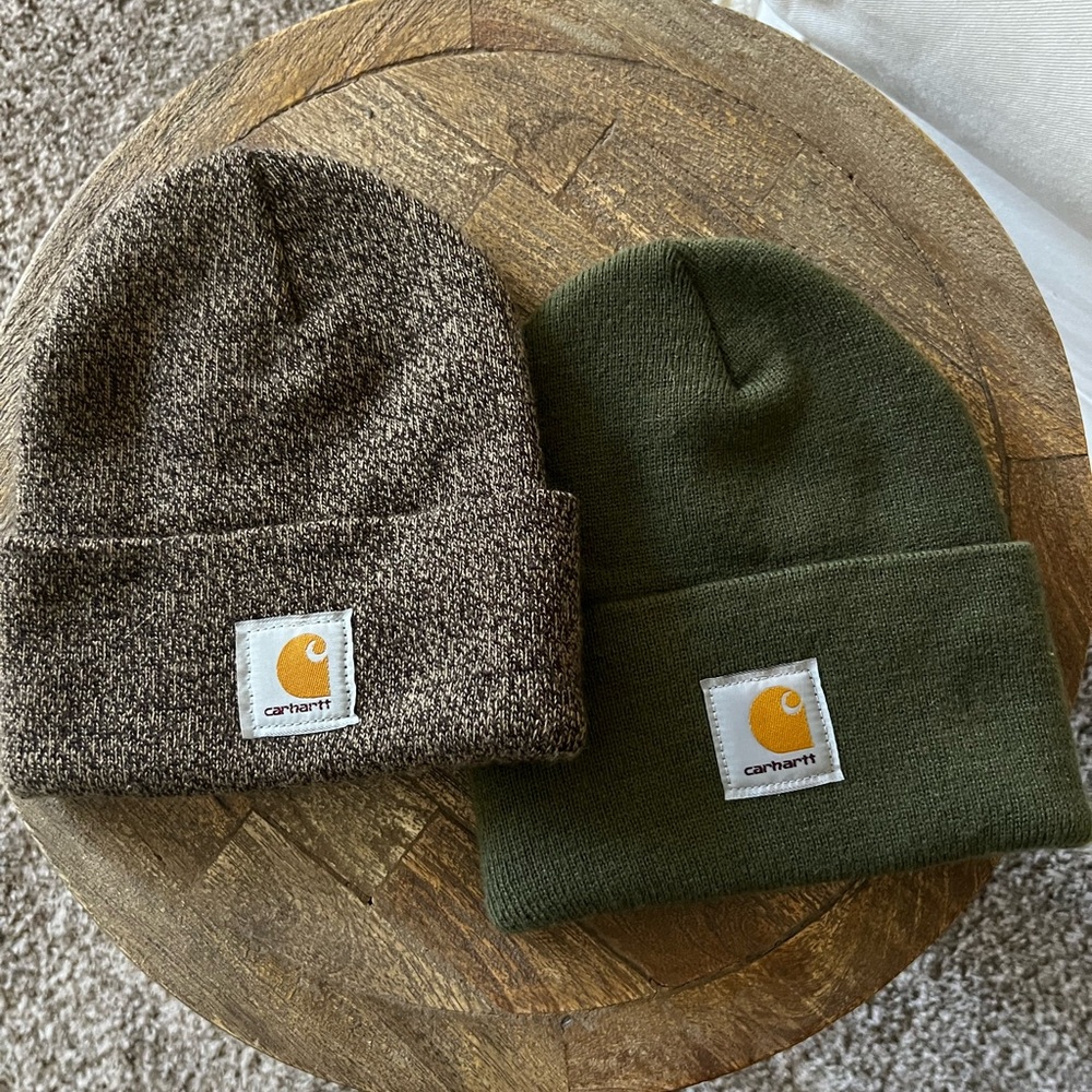 Carhartt Heather Brown and Olive Green Beanie Duo